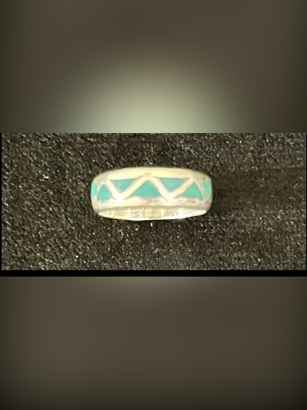 Vintage FYL Stamped Turquoise And Silver Inlay Zig Zag Ring Size 7